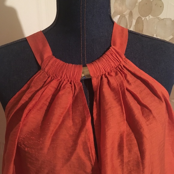 H&M orange, high low dress with gold collar - Picture 5 of 8